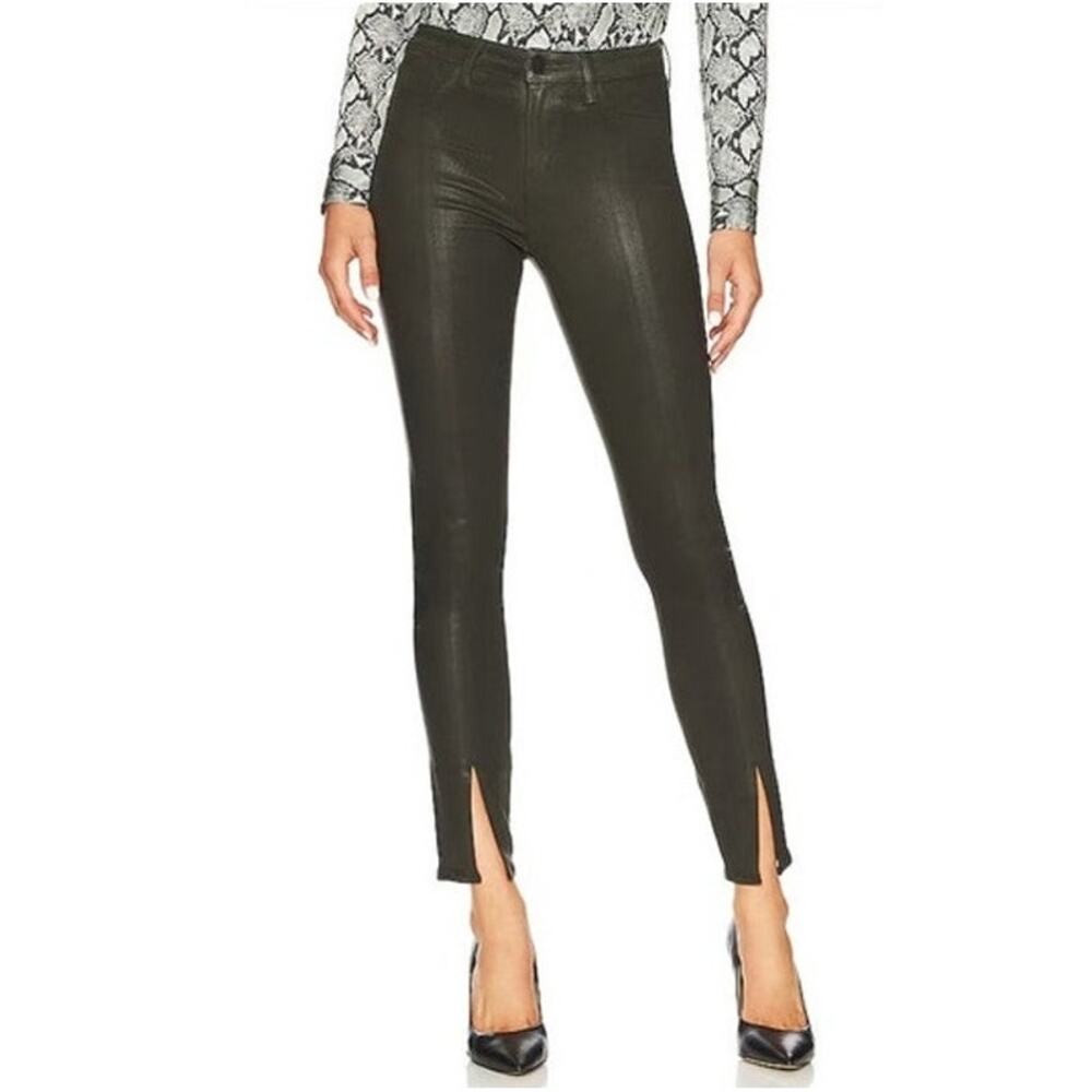 L'AGENCE Green Coated Denim Jyothi‎ jeans, high rise split ankle, REVOLVE, 32